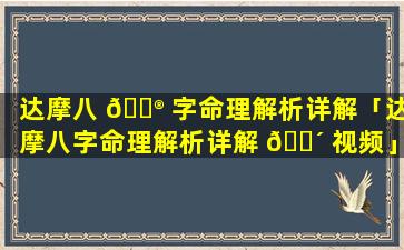 达摩八 💮 字命理解析详解「达摩八字命理解析详解 🐴 视频」